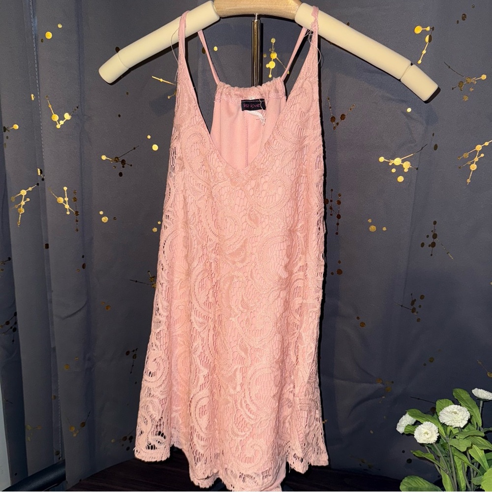 First Love Pink Sleeveless Tank Top Floral Blouse